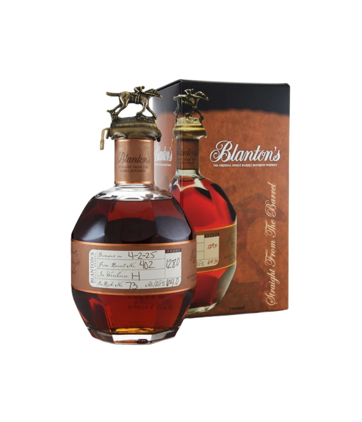 Blanton's bourbon bottle with packaging on a white background