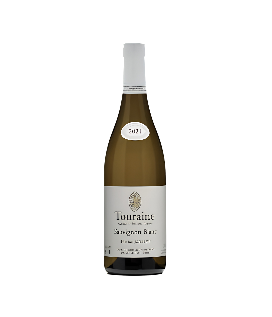 Bottle of Touraine Sauvignon Blanc wine on a white background