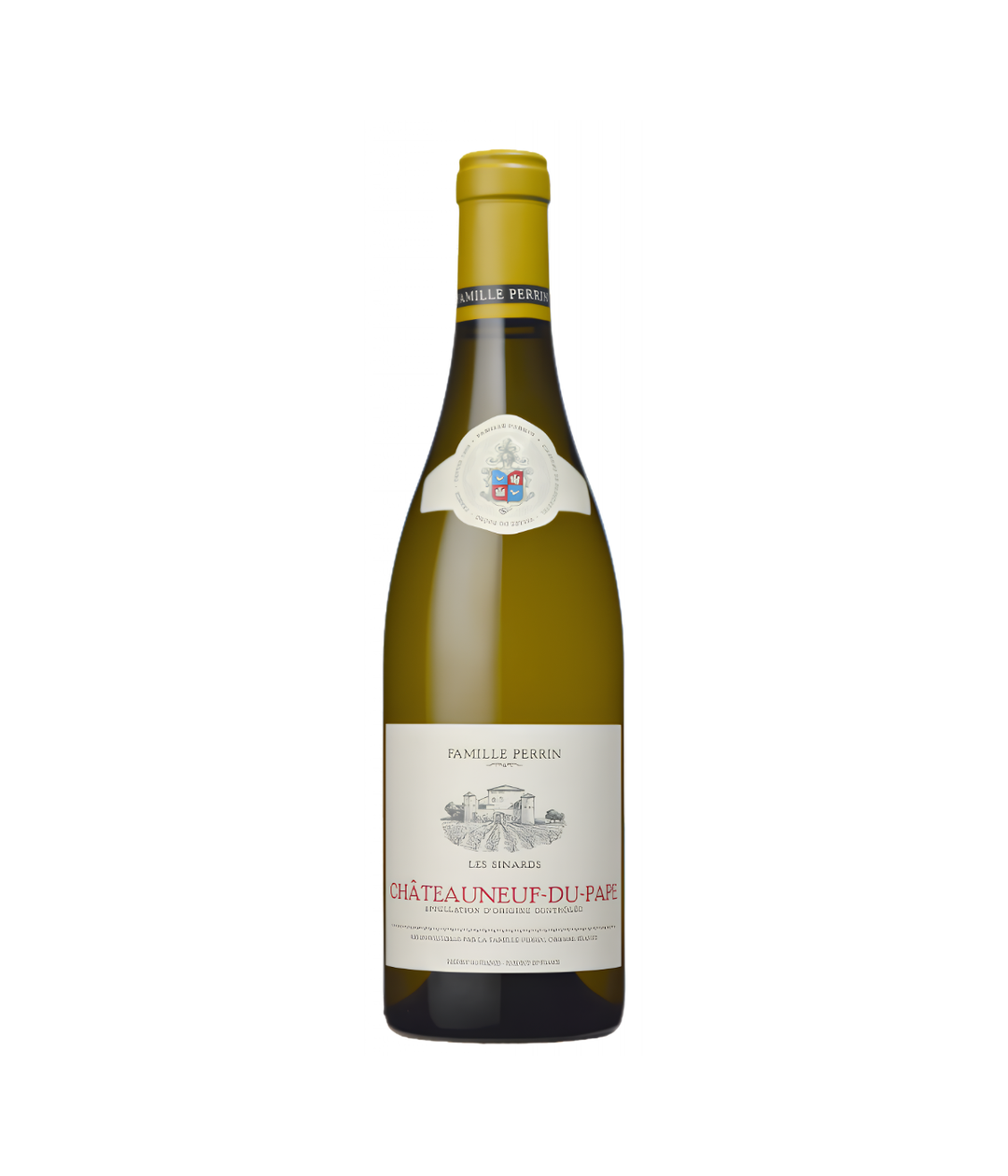 Wine bottle with a visible label on a white background