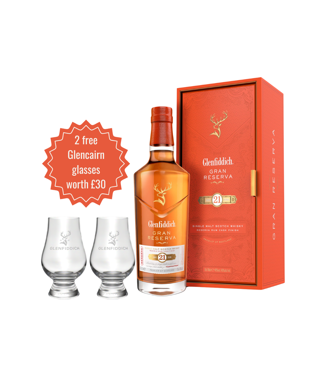 Glenfiddich 21 Year Old Gran Reserva (2 free glasses worth £30)