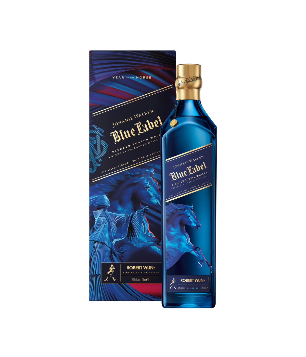 Johnnie Walker Blue Label bottle and packaging on a white background
