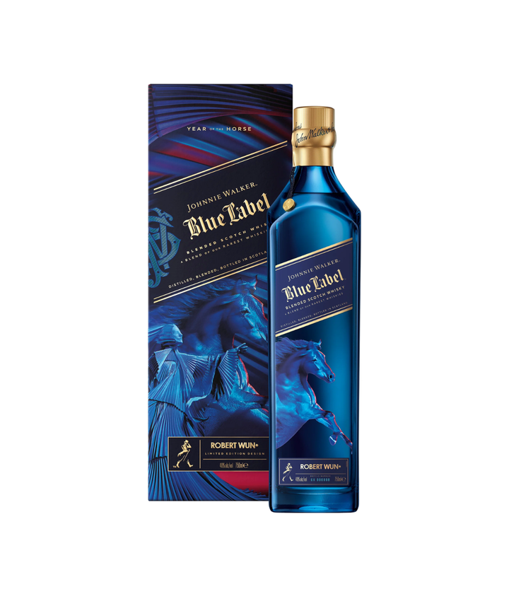 Johnnie Walker Blue Label bottle and packaging on a white background