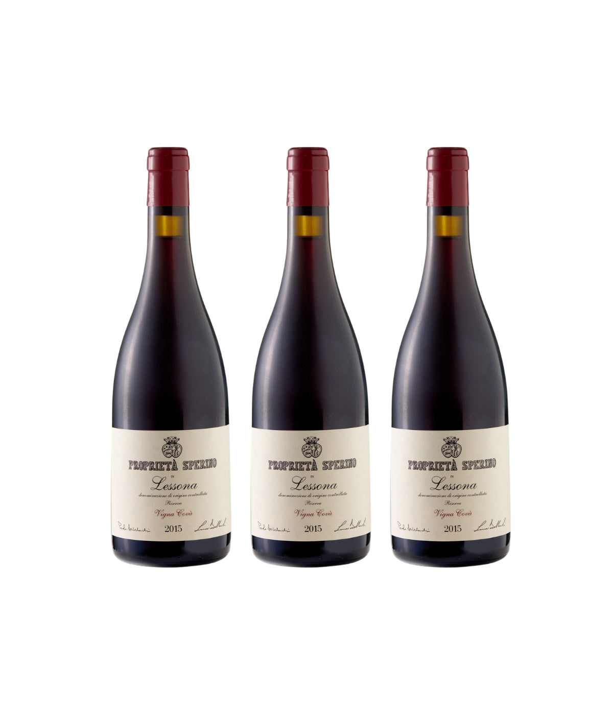 Three dark glass wine bottles with cream labels and red capsules, arranged side by side on a plain white background. The labels read 'PAPAI RYANO' and 'Leucio'.