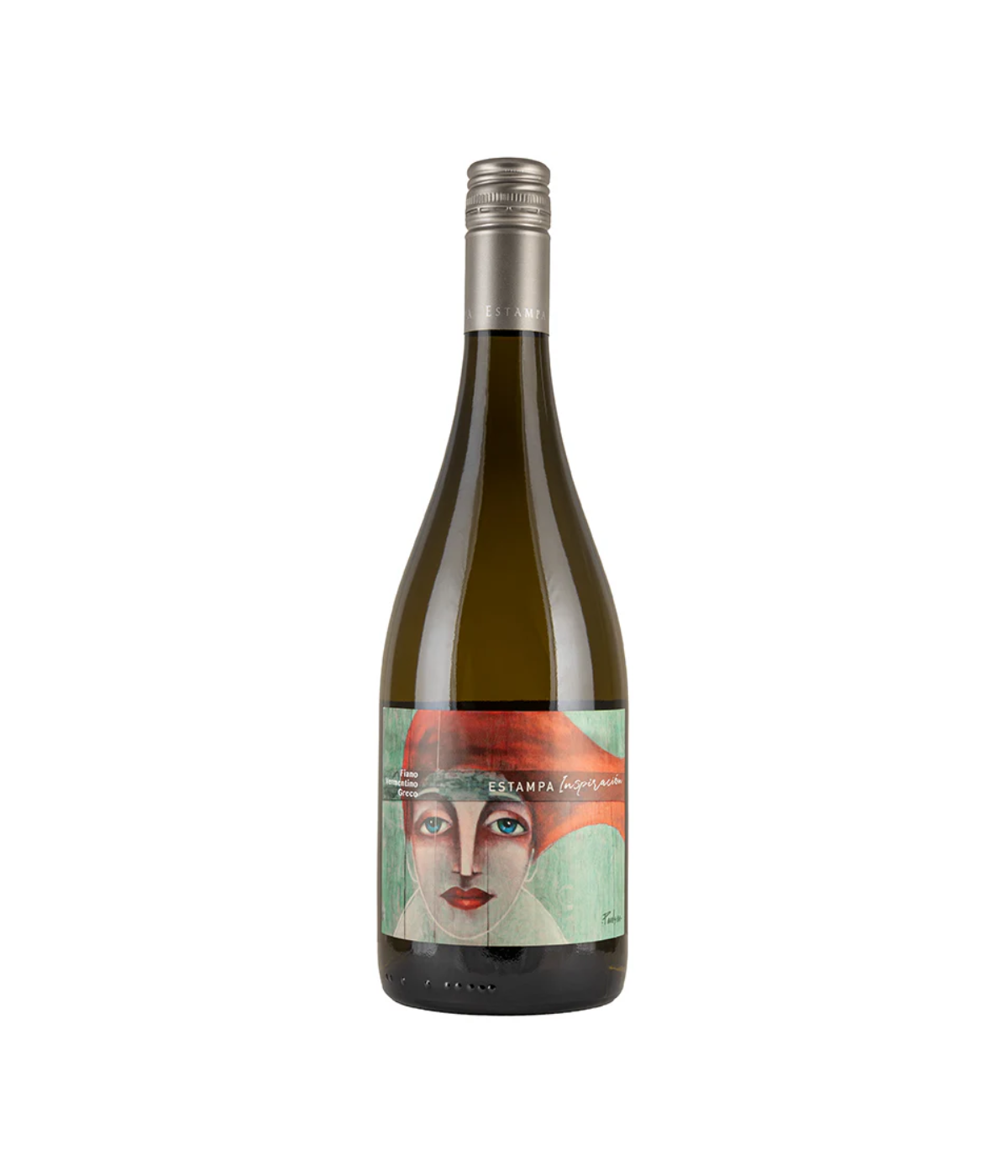 Wine bottle with a decorative label on a white background