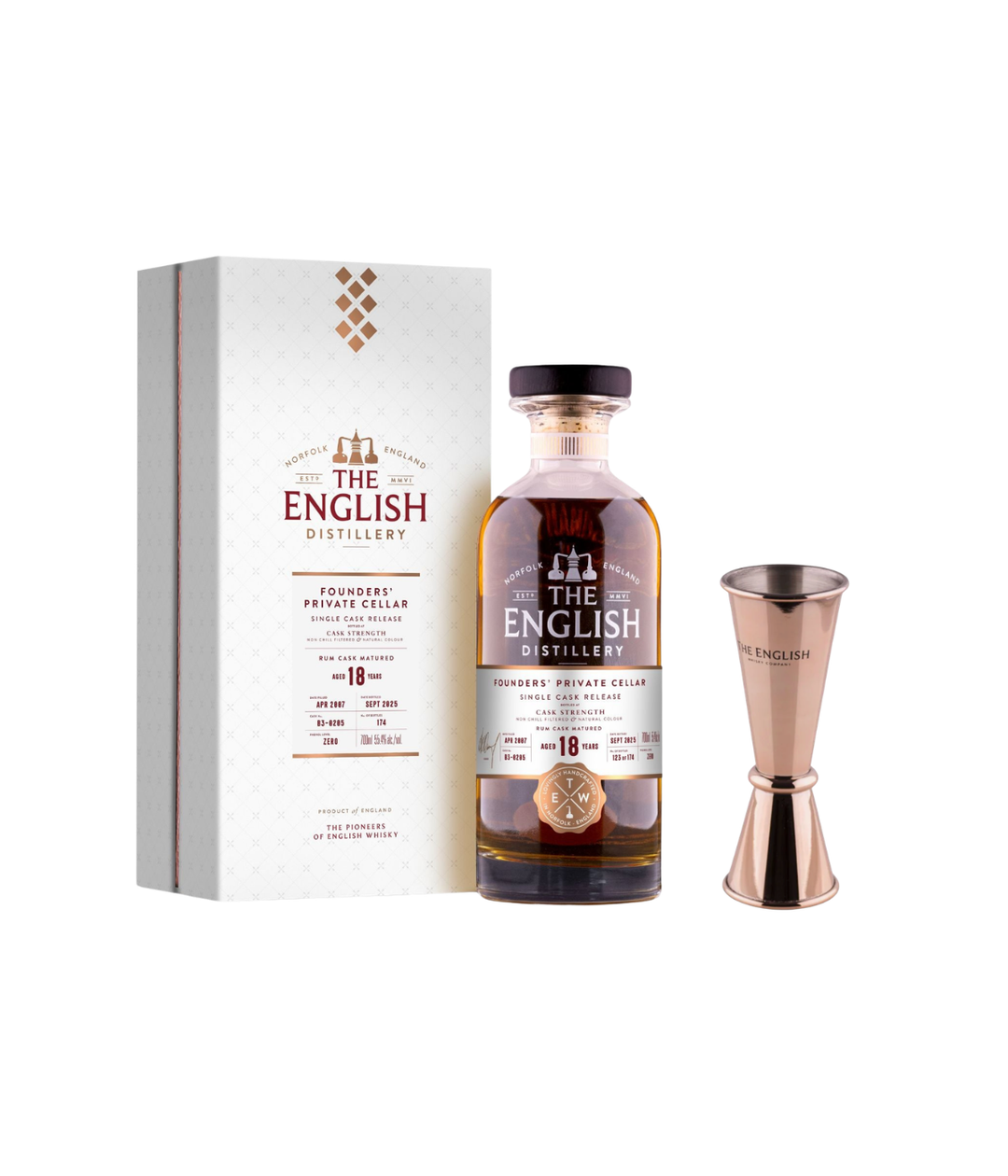 The English Founders Private Cellar 18 Year Old Rum Cask with free cocktail jigger