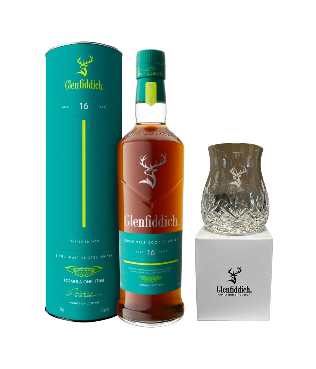 Glenfiddich 16 Year Old Aston Martin with free handcut Glenfiddich glass worth £15